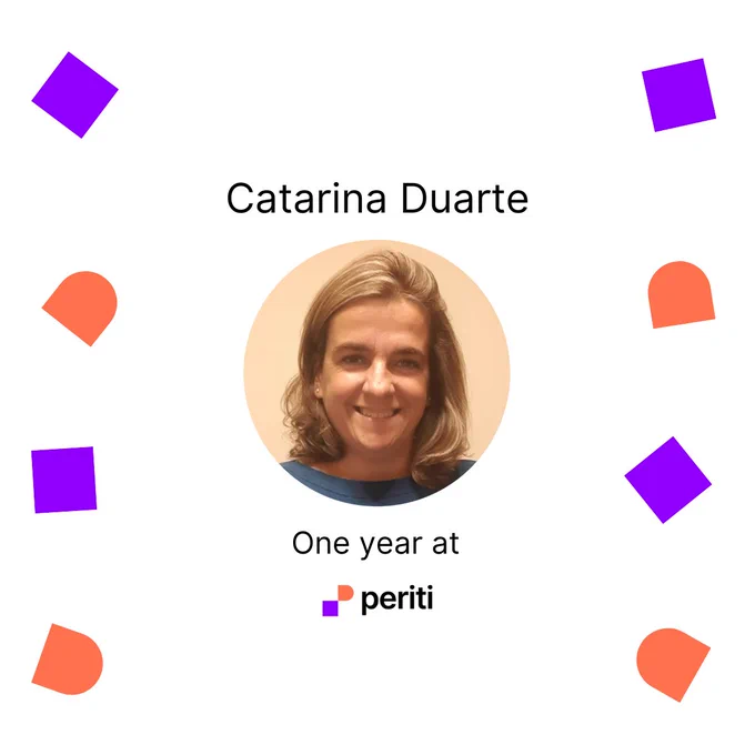 Image of Catarina, announcing that she has been with Periti for 1 year
