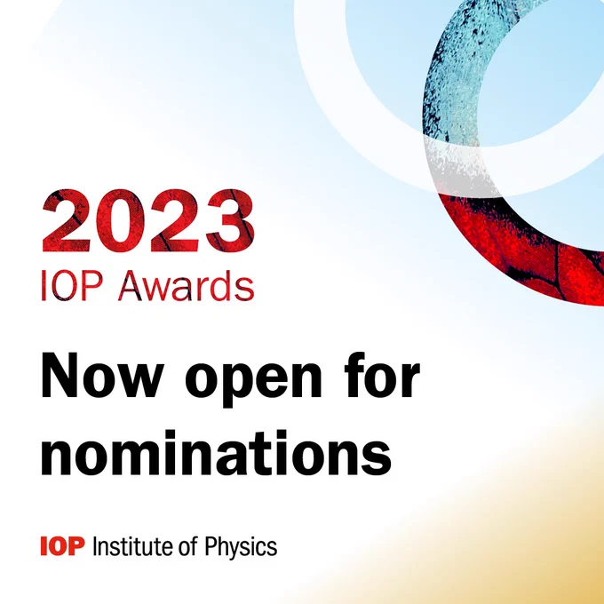 Logo card for IOP Awards - reads 'now open for nominations'