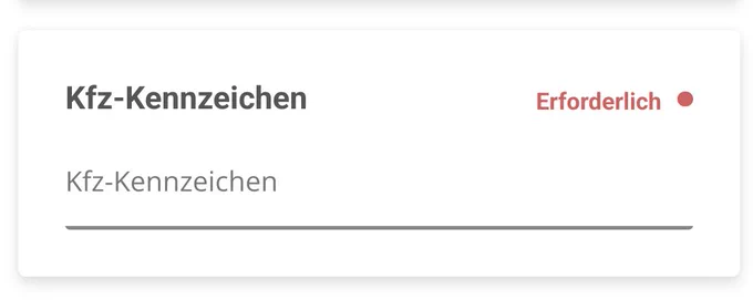 KFZ-Kennzeichen Pflichtfeld 