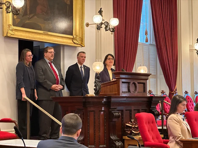 Pro Tem Balint at the podium in the Vermont House Chamber.