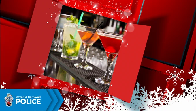 Image of an open advent calendar door with a picture behind it of a selection of four cocktails lined up on a bar