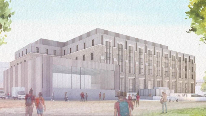 Exterior of Mitchell Hall as viewed from the north, with the Stability Wind Tunnel located on the corner of the building.