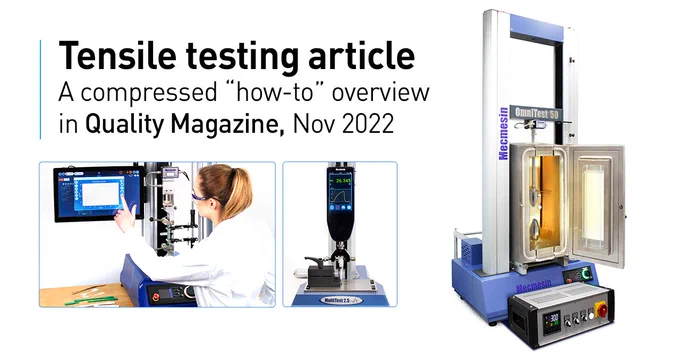 Tensile testers testing products and materials on machines of varying capacities and configurations. The images are used in a specicialised article in Quality magazine.