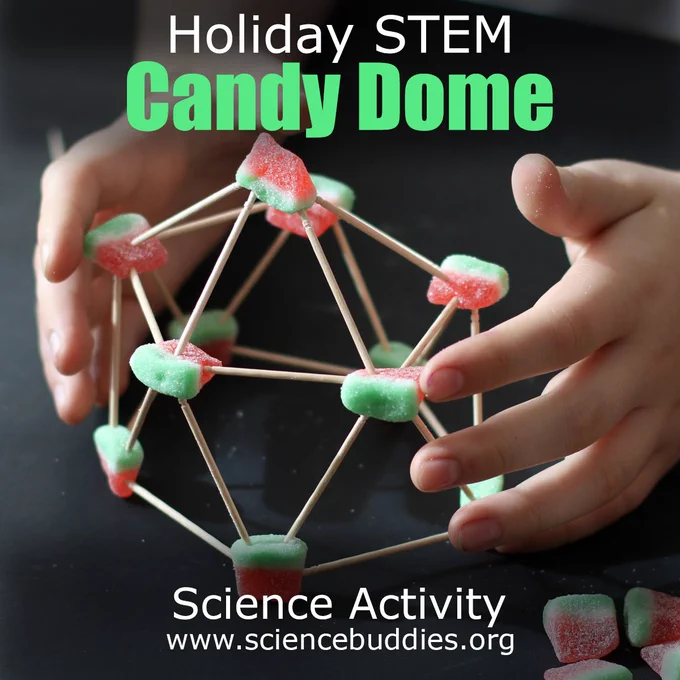 Toothpicks and colorful gummies used to build a geodesic dome
