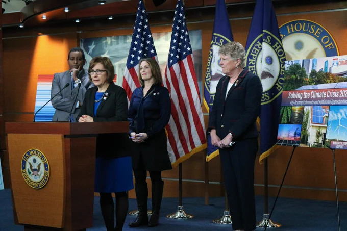 Congresswoman Bonamici speaks at a press conference on the Select Committee on the Climate Crisis's final report.