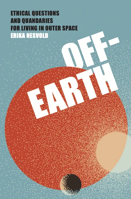 The book cover of Off-Earth, showing a cartoon orange planet against a blue-green background, with the title text in white
