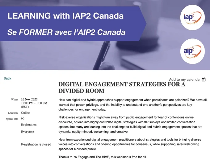 Description of IAP2 NAC Technology Panel: Digital Engagement Strategies for a Divided Room.