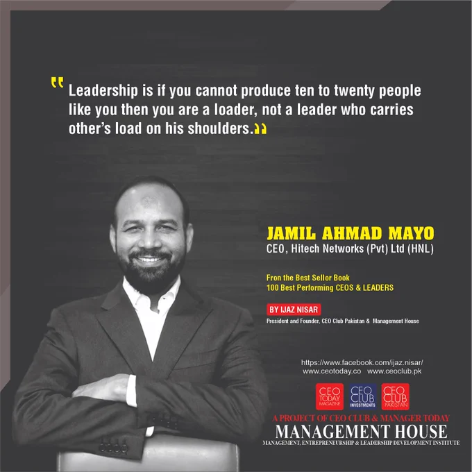 We are pleased to share that our respected CEO, Mr. Jamil Ahmad Mayo will be a distinguished Guest at CEO Club Pakistan during the historic corporate event “CEO Summit Asia” at the launch of the best-selling book “100 Best Performing CEOs & Companies of Pakistan” International Edition on Thursday, 15th December 2022 at Pearl Continental Hotel, Lahore. 
We take pride to see Mr. Jamil among the 100 CEOs of the Best Performing Companies.