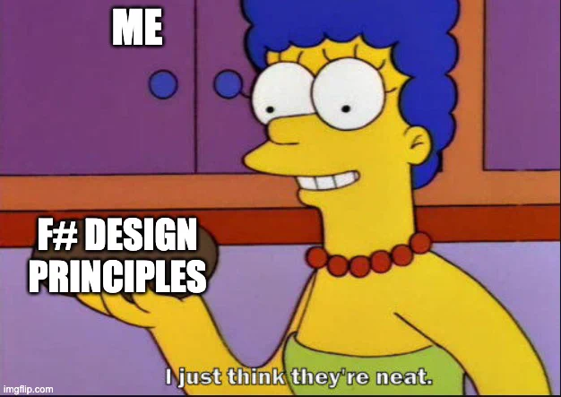 Marge Simpson marvelling over a potato, with the potato representing my love of F#
