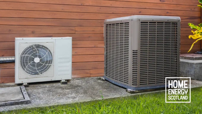 A heat pump outside a house