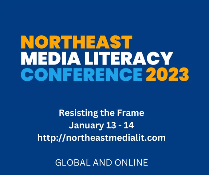 Logo for the 2023 Northeast Media Literacy Conference, January 13-14