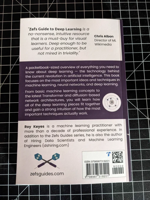 Picture of the back cover of the paperback version of Zefs Guide to Deep Learning