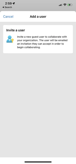 Screenshot of the Add a User view on the Azure Mobile app