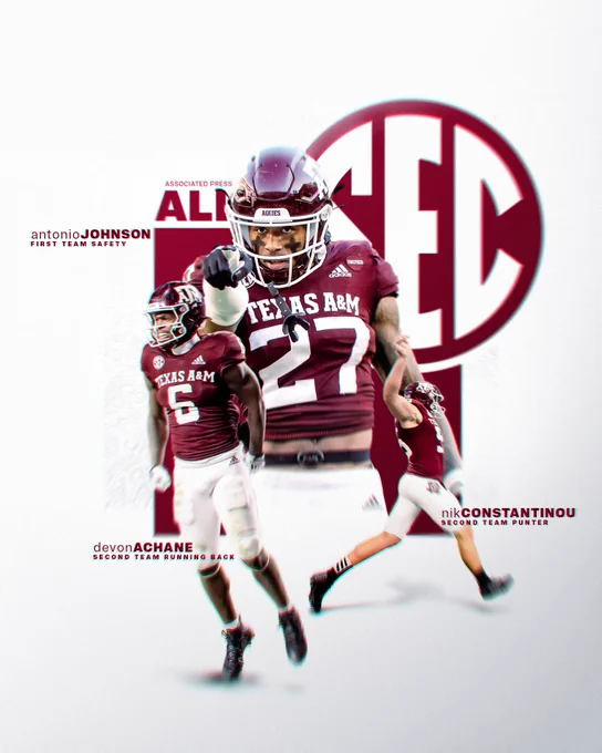 Antonio Johnson, Devon Achane and Nik Constantinou were named to the AP All-SEC Team. 