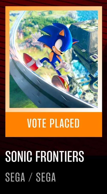 Sonic Frontiers voting square with a vote placed for the title.
