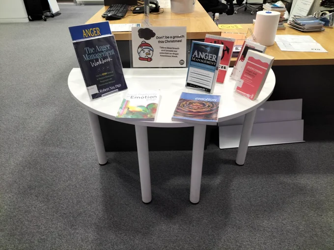 A display of books about anger management