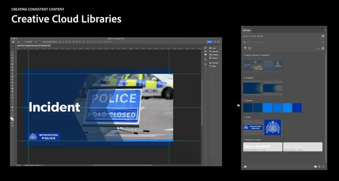 Screenshot of the presentation showing adobe creative tools used in the police context.