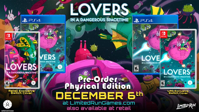 Pre-Order the physical edition of Lovers in a Dangerous Spacetime on Nintendo Switch and Playstation 4 starting December 6th at LimitedRunGames.com also available at retail