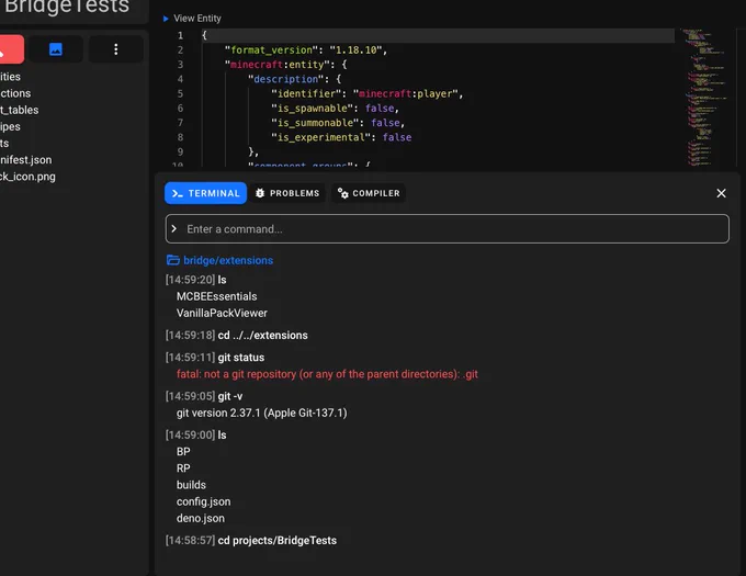 Screenshot of bridge. showing new UI for a built-in terminal