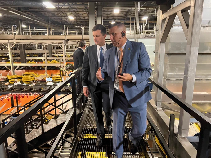 Secretary Pete on a tour of UPS Worldport