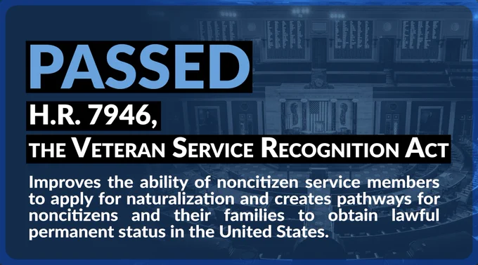 GRAPHIC: PASSED: H.R. 7946, the Veteran Service Recognition Act