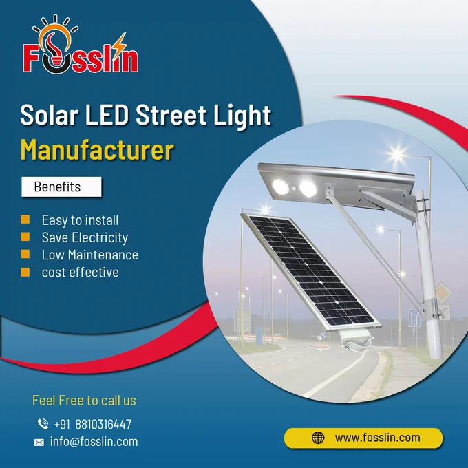 Fosslin Solar Street Lights are a high quality product that emits light when charged by the sun's rays. These lights have been designed in such a way that it can be easily mounted on any pole or wall. You can install these lights in garden, road, streets, and campus area or anywhere in the open area.