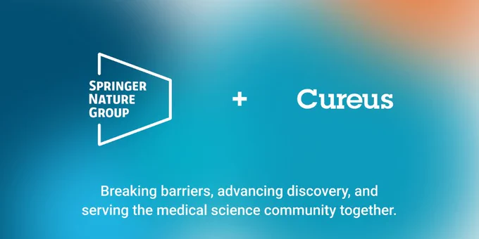 Logos of Springer Nature Group and Cureus, with text underneath it saying: breaking barriers, advancing discovery, and serving the medical science community together.