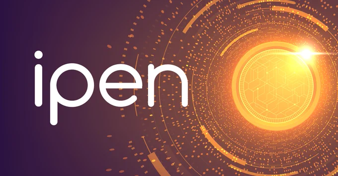 Ipen logo on a background with a shiny digital currency