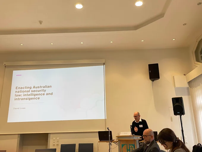 David Lowe with title slide from paper on National Security Act of 1939