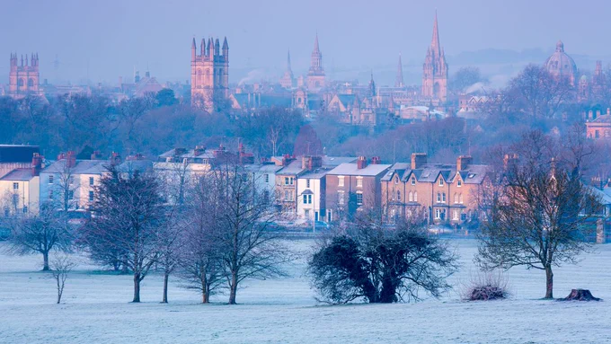 The Oxford skyline from south park blanketed in frost.