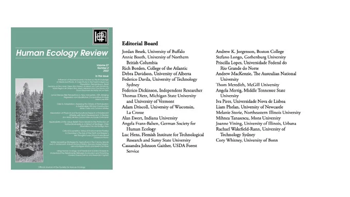 Human Ecology Review Cover with contents and all editors http://doi.org/10.22459/HER.27.02.2022\