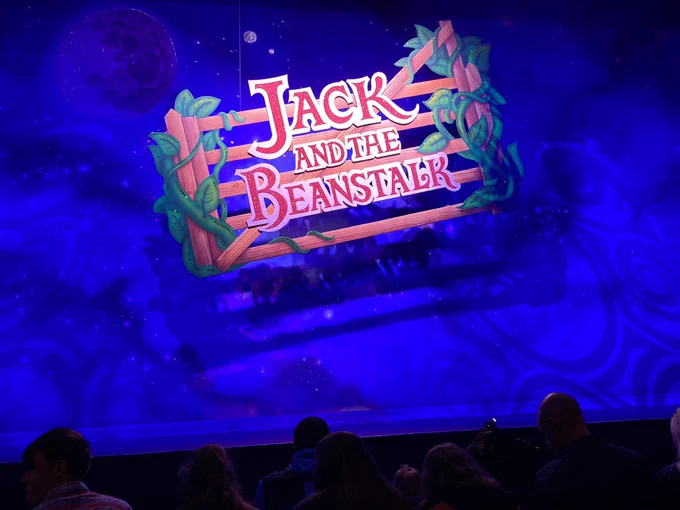 Photo from the Lawrence Batley Theatre Christmas show, showing the title and some of the audience seated in the auditorium looking at the stage