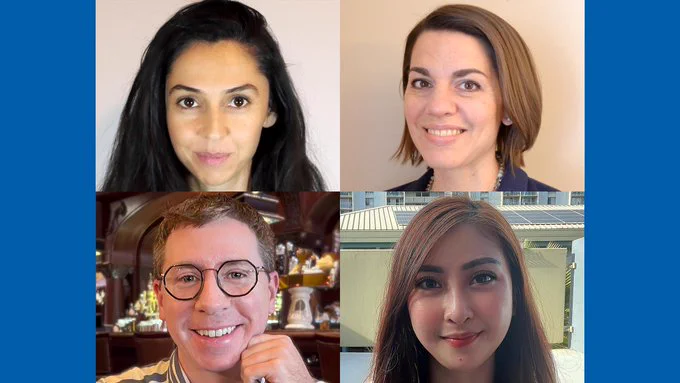 Clockwise from top left: Ezgi Canpolat; Jenna Russo; Melissa (Yong Lin) Huang; and Christopher Baum