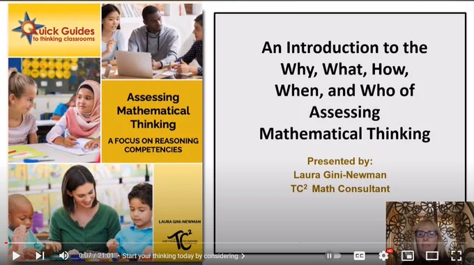 Why should you assess mathematical reasoning competencies? Learn more as Laura Gini-Newman introduces the “Why, What, How, When, and Who of Assessing Mathematical Thinking.” 

Watch https://youtu.be/gxz-PJ5Is90
Learn more https://tc2.ca/shop/assessing-mathematical-thinking-focus-reasoning-competencies-p-2254 