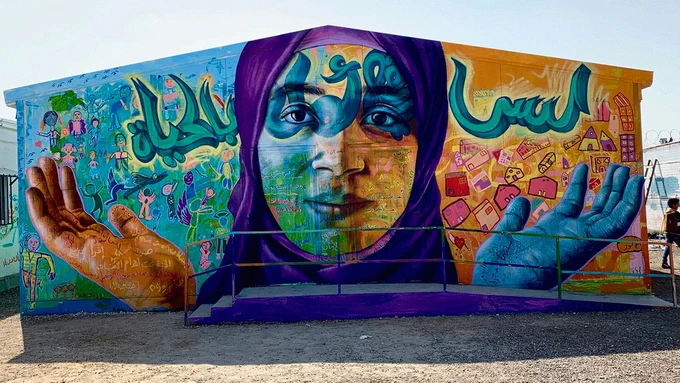 A mural project carried out by refugees in Jordan.