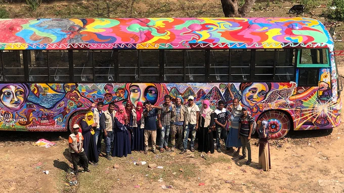 A bus painted by Rohingya refugees in Bangladesh.