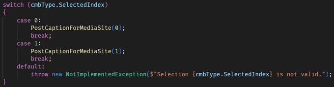 A C# switch statement that calls the same method for each case, passing just the case value.