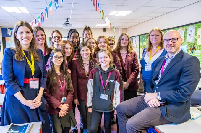 Secretary of State Michelle Donelan visited Stroud High School to see girls learning cyber skills