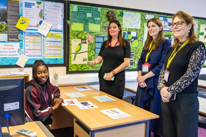 Secretary of State Michelle Donelan visited Stroud High School to see girls learning cyber skills
