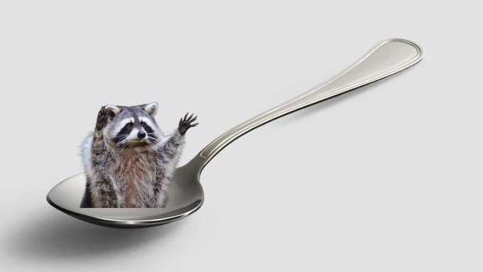 Raccoon on a Spoon. 

He sees you when you're sleeping. (He's nocturnal)

He knows when you're awake. (He's waiting for you to take out the trash.)

He knows when you've been bad or good. (Citation needed)

So be good for goodness sake. (Self-Explanatory)