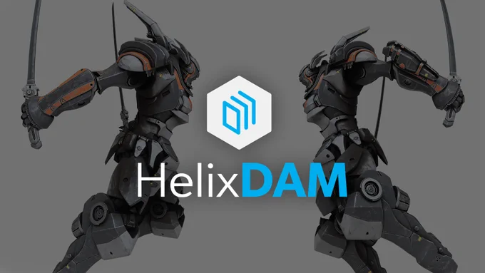 Helix DAM logo with 3D-animated characters in the background.