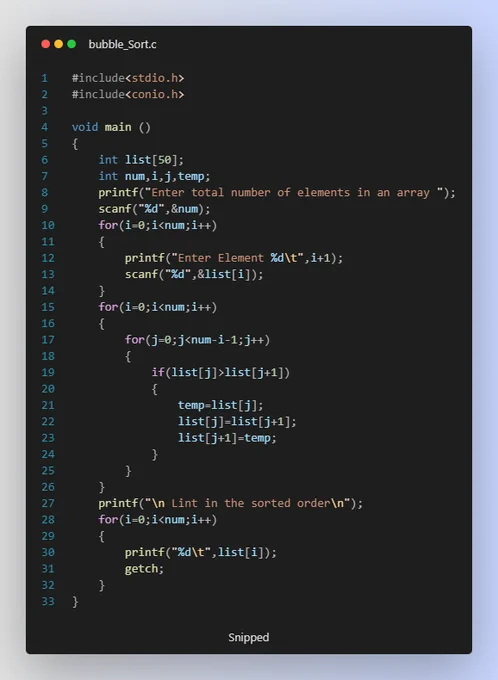 #Day23 #100DaysOfCode 
Project : Bubble sorting
Language : C
#programming  #daily #programmer #python3 #Python  #javascript  #cpplanguage #clanguage #ArtificialIntelligence  #webdevelopment  #DataScience #appdevelopment #tech #technical #girlscript #googledevs #CPP #c #DevOps