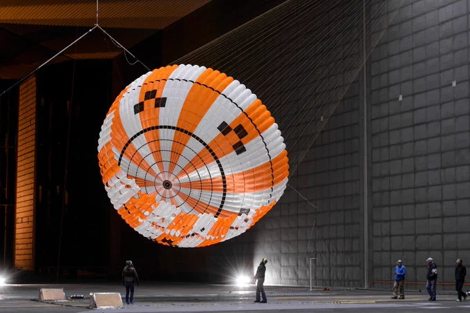ORION PARACHUTE test in the Ames 80-by-120-foot wind tunnel.
Creator: Dominic Hart
