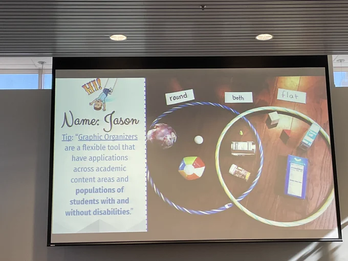 Slide deck with slide sharing an image of two hula hoops to make a tactile Venn diagram