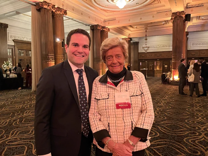 Ryan Sharrow, left, editor-in-chief of the Philadelphia Business Journal, and Judith M. von Seldeneck, founder and chair of Diversified Search Group.
