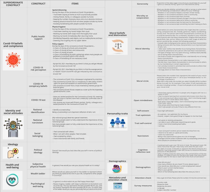 List of surveyed constructs