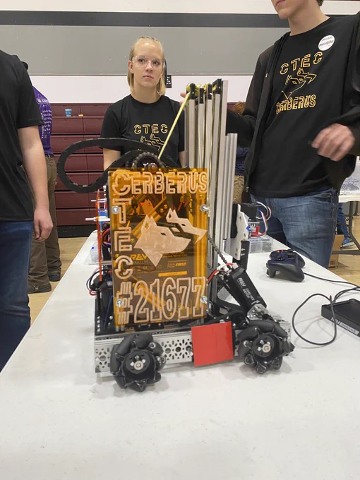 This is a close up image of the teams robot.