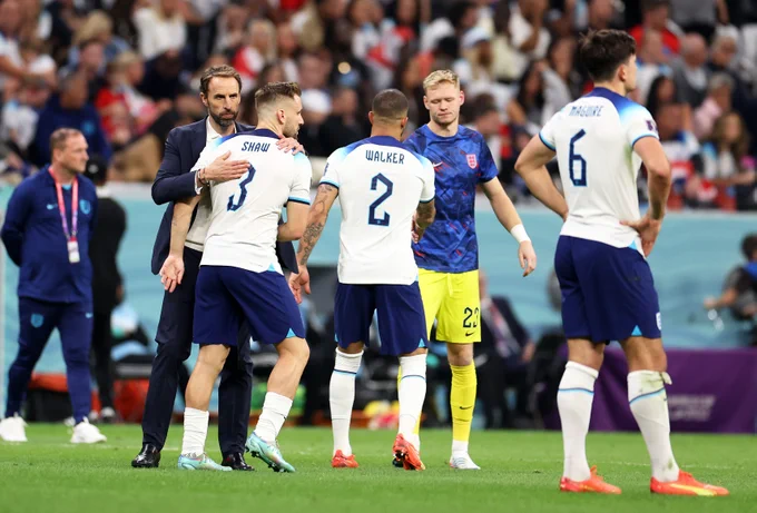 Gareth Southgate and the Three Lions come together after the defeat to France.