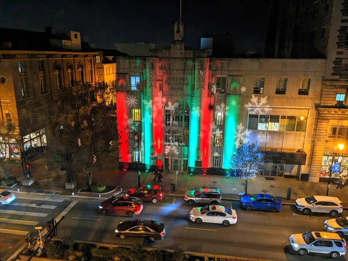 The US Bank building during Illuminate Hamilton
