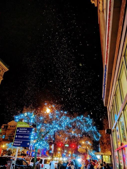 Snow coming off the Artspace Building during Illuminate Hamilton
